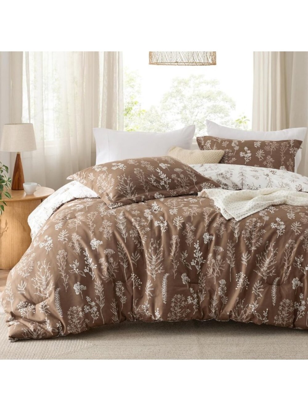 Reversible Floral Queen Comforter Set - Soft Lightweight Bedding & 2 Pillow